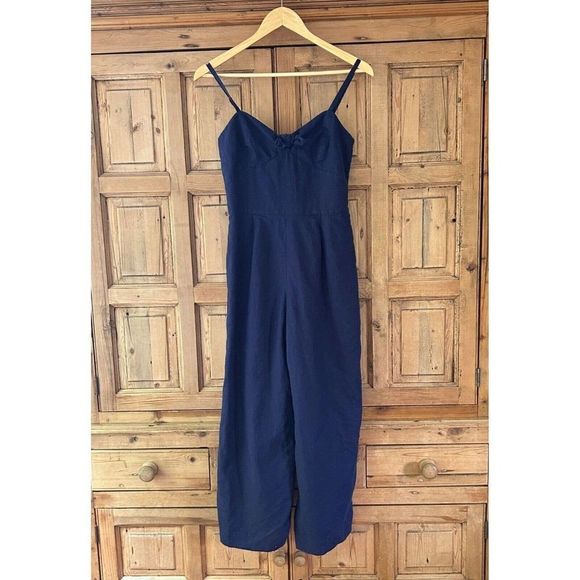 J. Crew 2 Navy Blue Tank Top Romper‎ Cotton Linen Jumpsuit - Picture 2 of 12